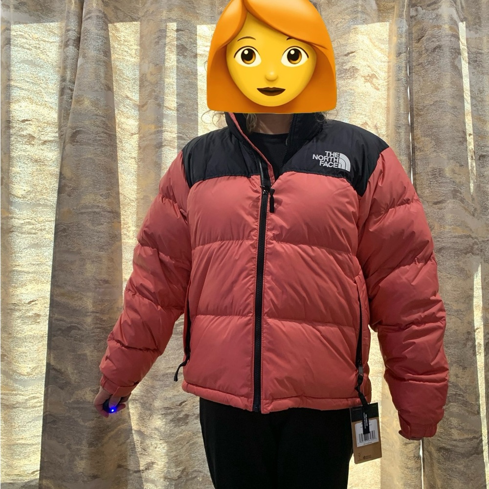 The North Face Coral and Black Puffer Jacket